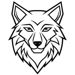 A bold and fierce wolf head in minimalist line art style, showcasing symmetry and sharp angles for a modern and powerful look.