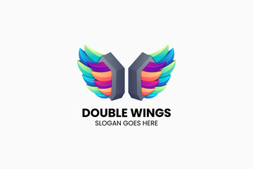 Wings Gradient Colorful Logo. Vector Illustration