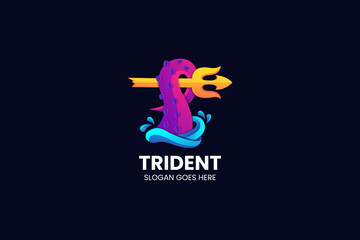 Kraken Trident Gradient Colorful Logo. Vector Illustration