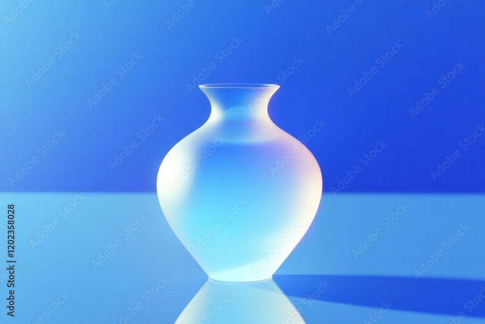 Poster unique frosted vase displayed against a vibrant blue backdrop highlighting its shape and texture in 