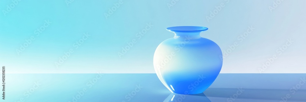 Poster elegant blue vase on a reflective surface against a soft gradient background. generative ai