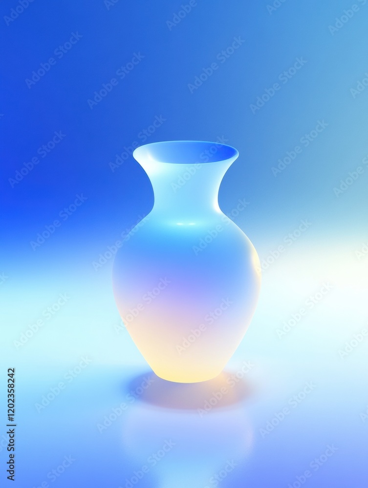 Poster elegant translucent vase illuminated in soft blue and orange hues against a calming gradient backgro