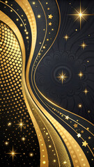 Obraz premium Golden Halftone And Swirls On Black Background With Dynamic Sparkles, Perfect For Pop Art Themes, Elegant Branding, Party Invitations, Luxurious Events, Fashion Ads, And Bold Promotional Materials.