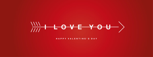 I Love You message pierced by an arrow. Happy Valentine's Day greeting card on red background
