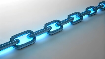 Fototapeta premium A striking visual of a continuous chain illuminated by a soft blue glow, creating a captivating contrast against a light backdrop, emphasizing simplicity and elegance