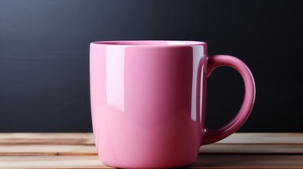 Elegant pink ceramic coffee mug with a glossy finish isolated on white, studio view.