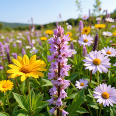 Fototapeta premium Blooming wildflowers in a vibrant summer meadow 
