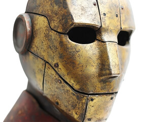 Isolated Antique Robot Head with Rusty Metallic Texture