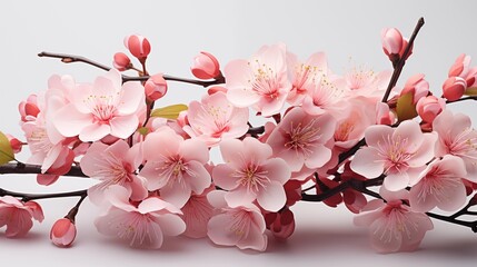 Close-up of pink cherry blossoms in full bloom against a soft blurred background, studio view.