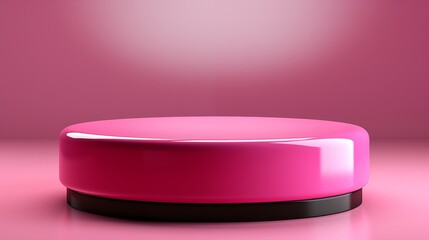 A vibrant pink cylinder pedestal with smooth edges, set against a plain background, studio view.