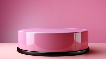 A bold pink podium in a cylindrical shape, ideal for elegant visual presentations, studio view.