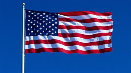Obraz premium America flag on a flagpole illuminated by the warm glow of dawn