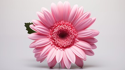 A single pink gerbera daisy in full bloom, isolated on a white background, studio view.