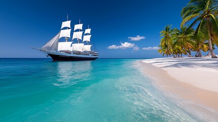 Sailboat Anchored near a Tropical Island Paradise