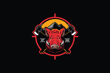Hog with cross axe cartoon character vector image template