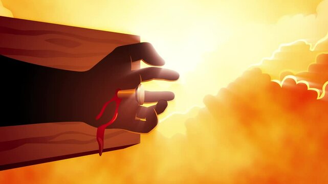 Jesus hand nailed to the cross, with blood dripping, symbolizing sacrifice, faith, and redemption