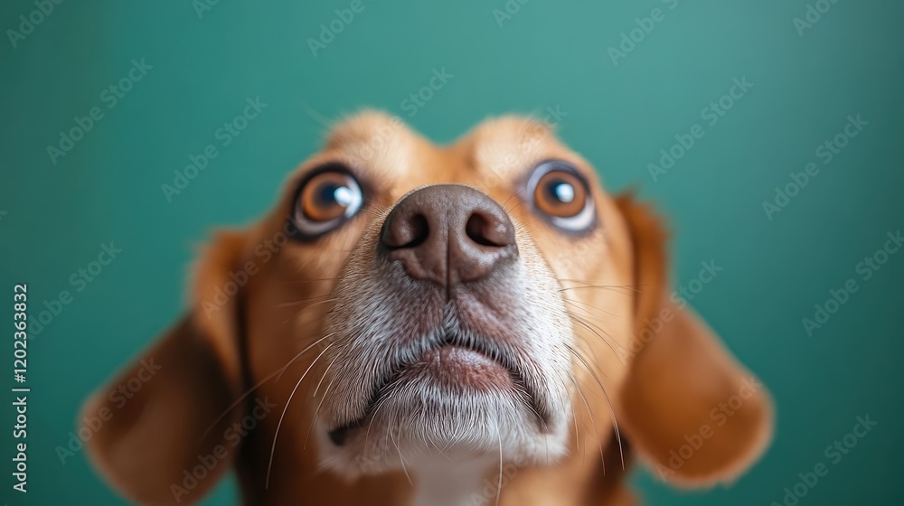 Poster an enchanting close-up shot of a beagle dog displaying a sweet and endearing expression against a vi