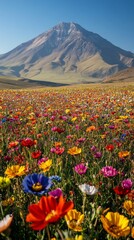 Fototapeta premium Vibrant wildflower field blooming in the mountains during a sunny day