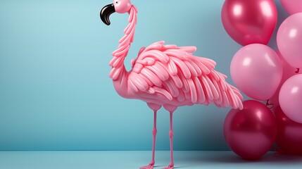 Stylish pink inflatable flamingo on a pool, ideal for vacation and beach party promotions, studio view.