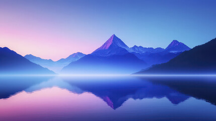 Breathtaking mountain landscape at dawn, reflecting in calm water