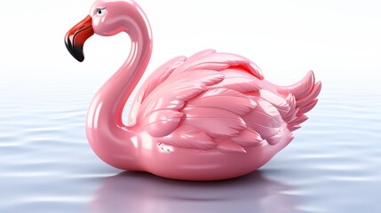 A pink inflatable flamingo floating on water, perfect for summer fun and pool party themes, studio view.