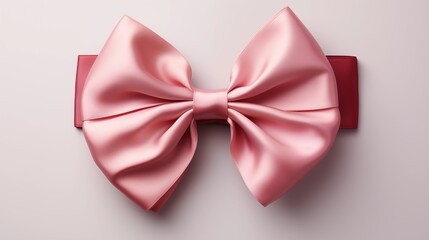 A pink satin ribbon tied into a perfect bow, isolated on a white background, studio view.
