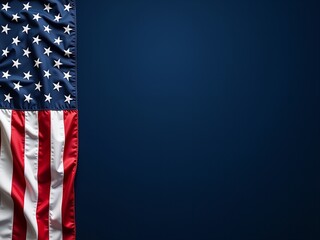 Obraz premium American Flag Draped on Dark Blue Background with Copy Space