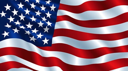 Fototapeta premium America flag rippling brightly on a flagpole under a vibrant sunrise