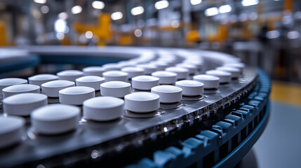 Obraz premium Pharmaceutical production line displaying precise medication manufacturing process