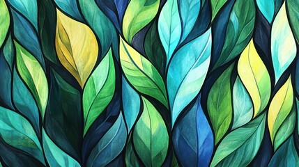 Vibrant leaf patterns nature digital art artistic environment close-up view organic concept