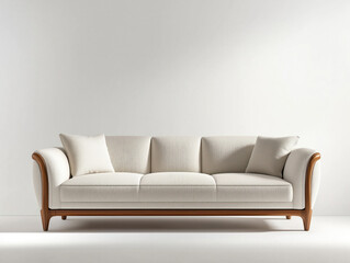 Fototapeta premium Elegant Modern Sofa with Wooden Frame in Minimalist Living Room
