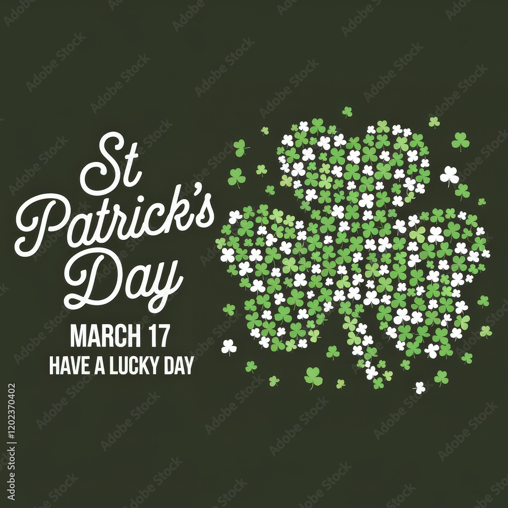 Poster st. patrick's day text with shamrock made of shamrocks