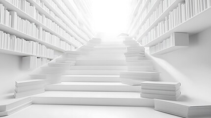Fototapeta premium White book stairs creating an elegant geometric pattern in 3D render style