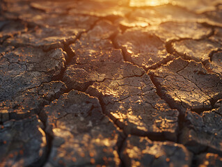 Fototapeta premium A close-up of cracked, sun-dried earth with deep, intricate patterns and rich shades of brown and beige.