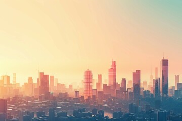 Fototapeta premium Serene sunset over a sprawling urban skyline, creating a tranquil atmosphere.