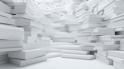 Abstract 3D render of cascading white book stairs on white background