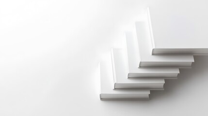 Obraz premium Floating white book stairs forming geometric lines on a blank white background