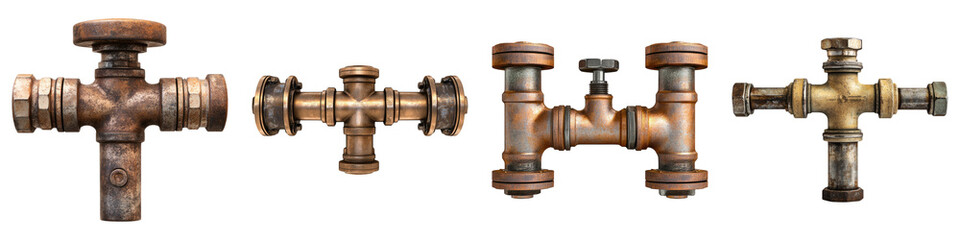 Plumbing tee isolated on transparent background, Set of