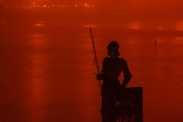 Knight statue on Charles Bridge Prague Czech Republik.