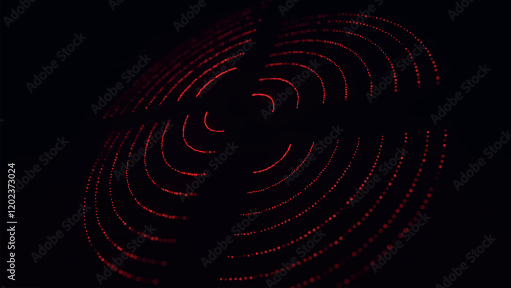Poster futuristic dotted, circular particle wave. sound waves visualization. dark background. technology or
