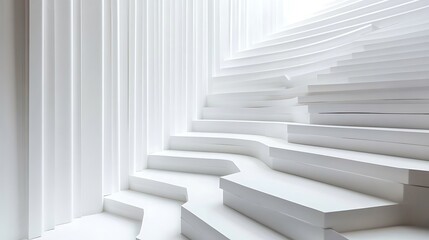 Obraz premium Minimal geometric lines created by white book stairs seamless white background