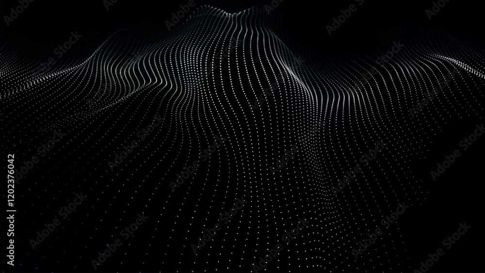 Poster futuristic point wave of particles. visualization of sound waves. technology or science banner. abst