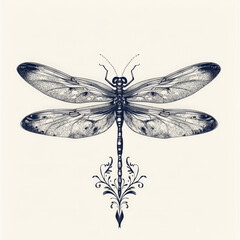 Intricate Dragonfly with Floral Detail