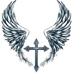 Cross with Angel Wings Illustration