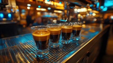 Espresso shots bar cafe night preparation