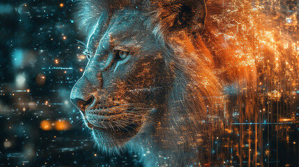 Slats personalizados com sua foto Majestic lion silhouette combined with vibrant digital patterns and colors at night