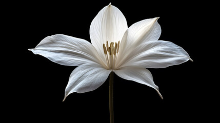 Fototapeta premium A delicate white orchid on a black background, with dramatic lighting highlighting the curves and textures of the petals, during a dramatic evening