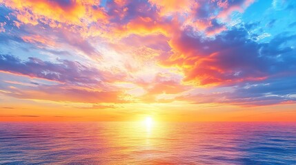 Vibrant Sunset Over Calm Ocean: A Serene Seascape