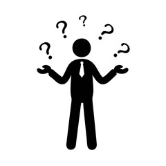 Silhouette person shrugging with question marks