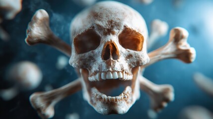 A modern artistic depiction of a skull at the center, illustrating themes of life and death, surrounded by light and shadow to evoke an emotional response.